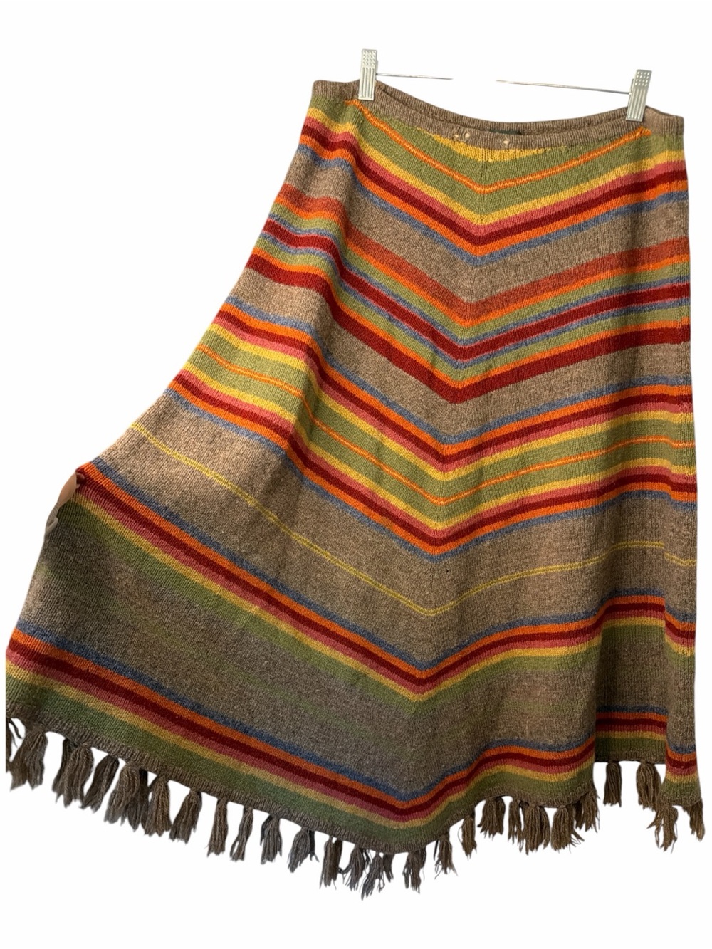 Lauren Ralph Lauren Wool Southwestern RARE Chevron Stripe Fringe Skirt Large - Picture 2 of 11